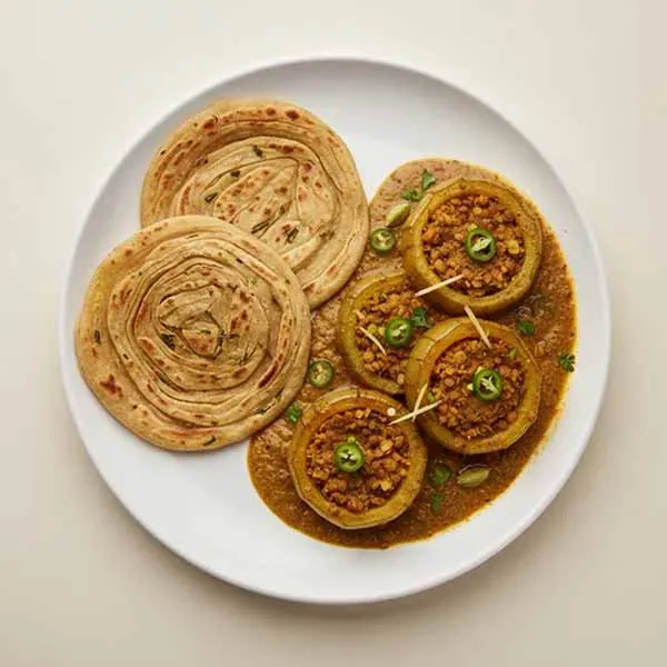Bharwan Lauki Curry with Methi Lachha Paratha (V)